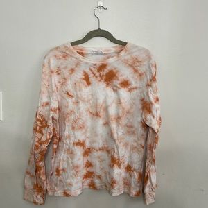 DOUBLE ZERO orange and white tie dye long sleeve t-shirt size large